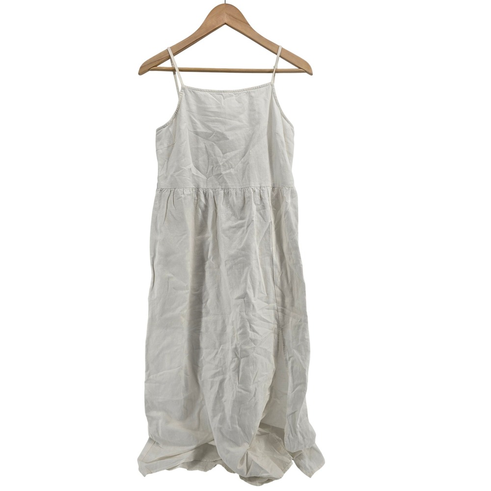 Loft Beach Linen Maxi Dress Womens Small White Smocked Back EUC